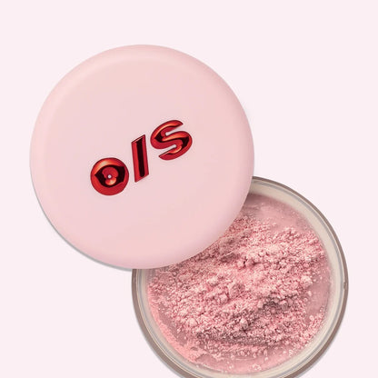 Polvo Fijador ONE/SIZE Pink — frasco abierto, vista superior del polvo